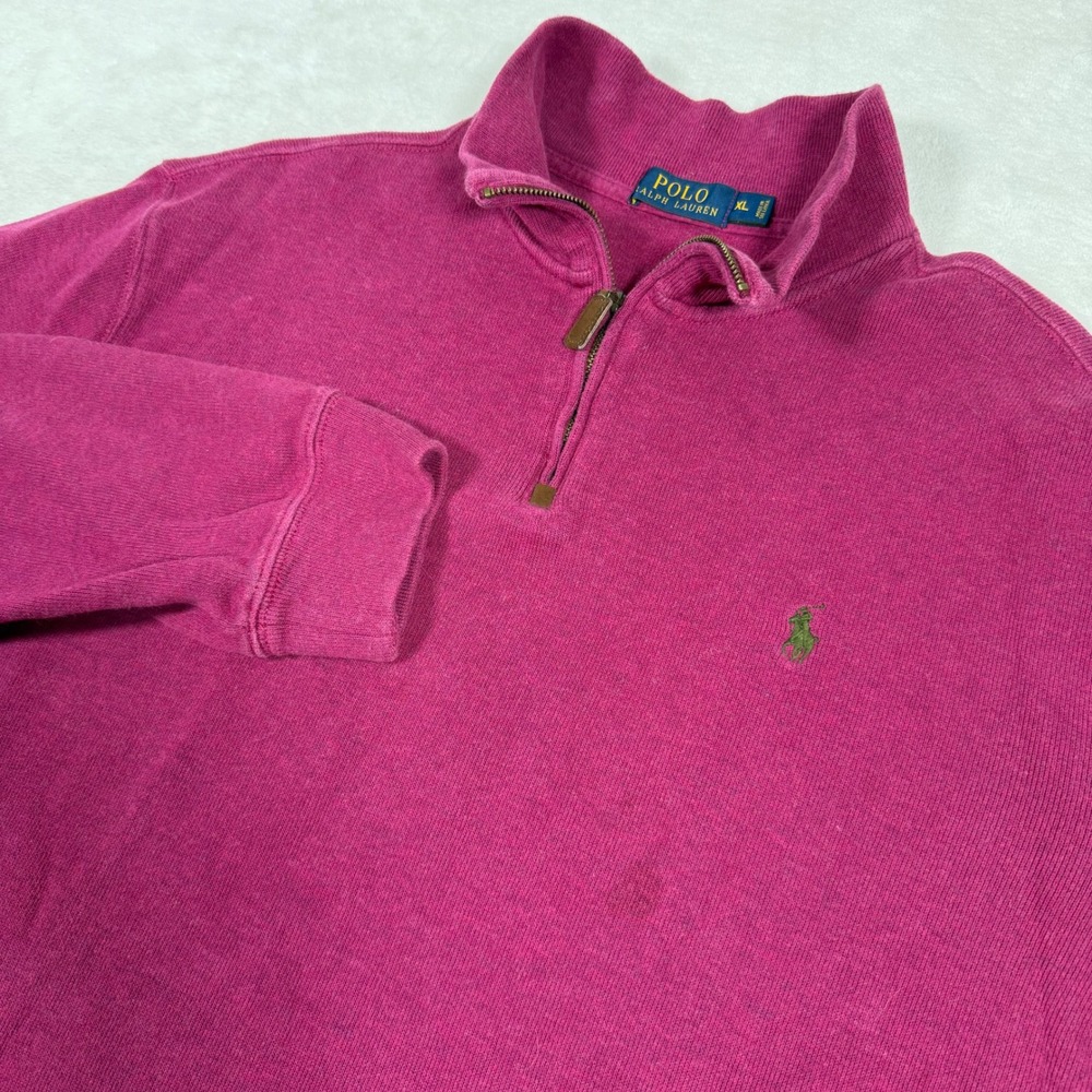 Polo Ralph Lauren Quarter‎ Zip Sweater Mens XL Pink Cotton Long Sleeve